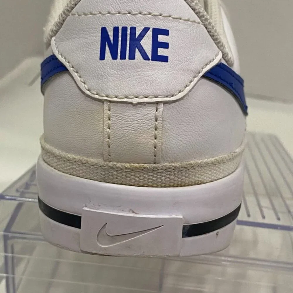 Nike Court Legacy Low White Royal Blue Leather Sneakers Youth 4.5Y